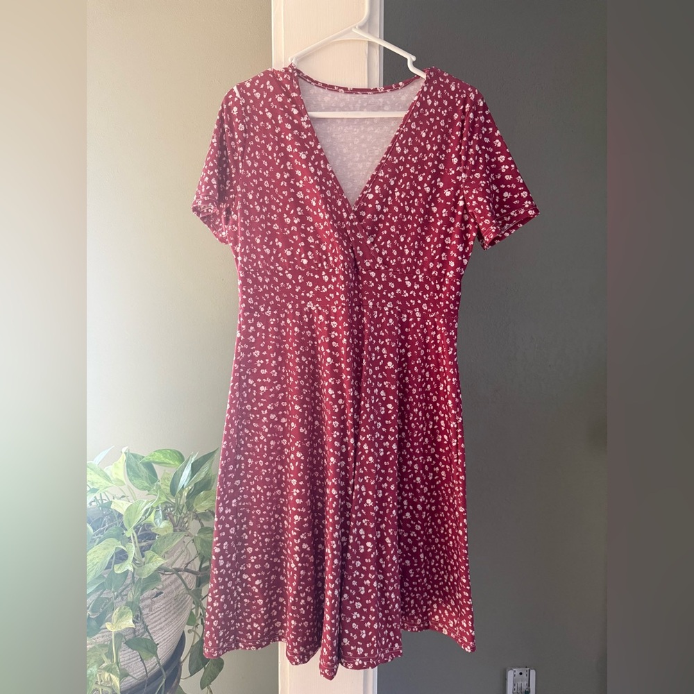 Floral Red Wrap Dress